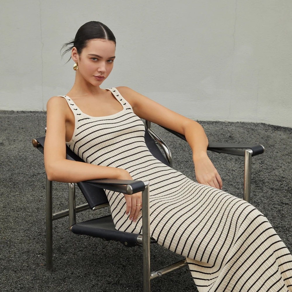 Commense Black and White Sleeveless Knit Maxi Dress worn only once